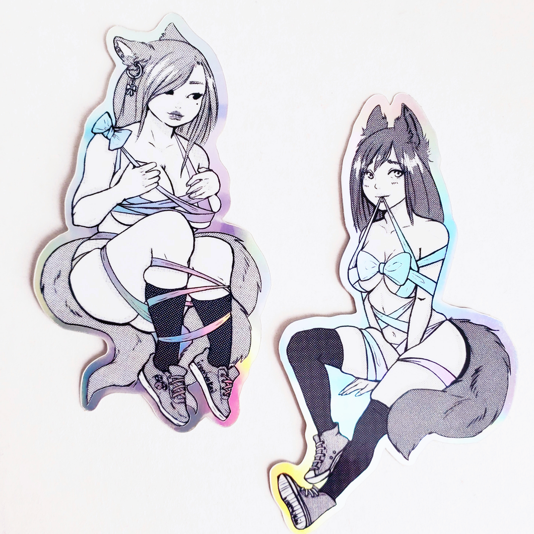 HOLOGRAPHIC STICKER PACK – RIBBON KITSUNE GIRLS